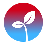 The NDAWN Inversion app icon features a white plant silhouette on a circular gradient background, red on top fading to sky blue.