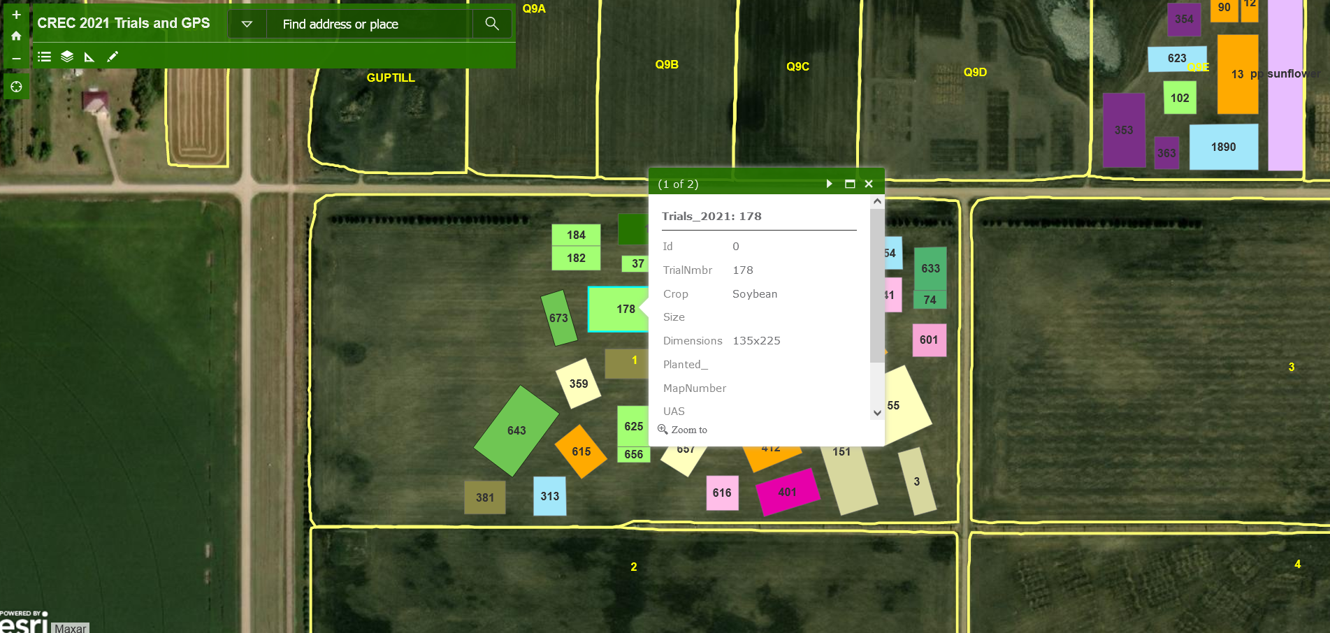 Screen capture of attribute information in ArcGIS Online.