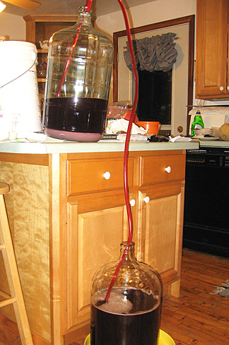 Racking wine.