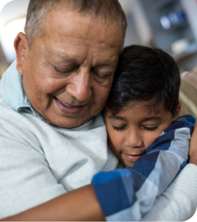 Smiling grandparent and grandchild