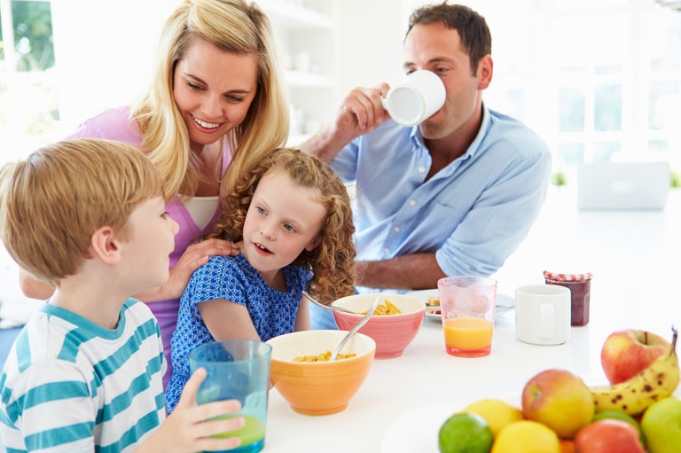 Family eating breakfast