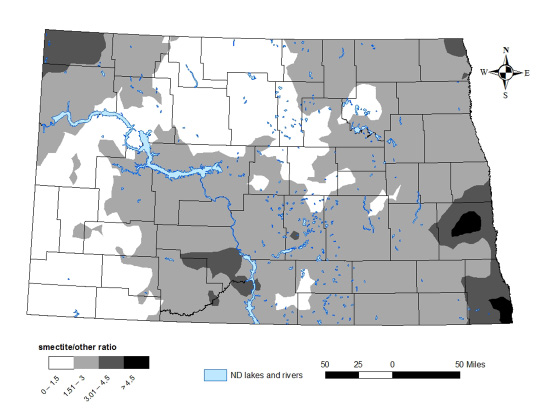 Figure 12. Smectite to “other” ratio of soil clay fraction. “Other” includes illite, kaolinite, and chlorite, non-expanding clays.