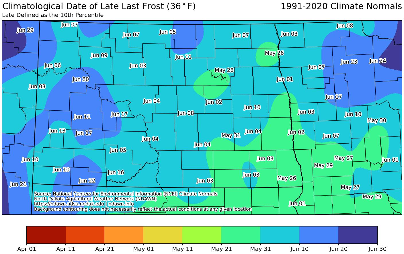 Map of Climatological Date of Late Last Frost 