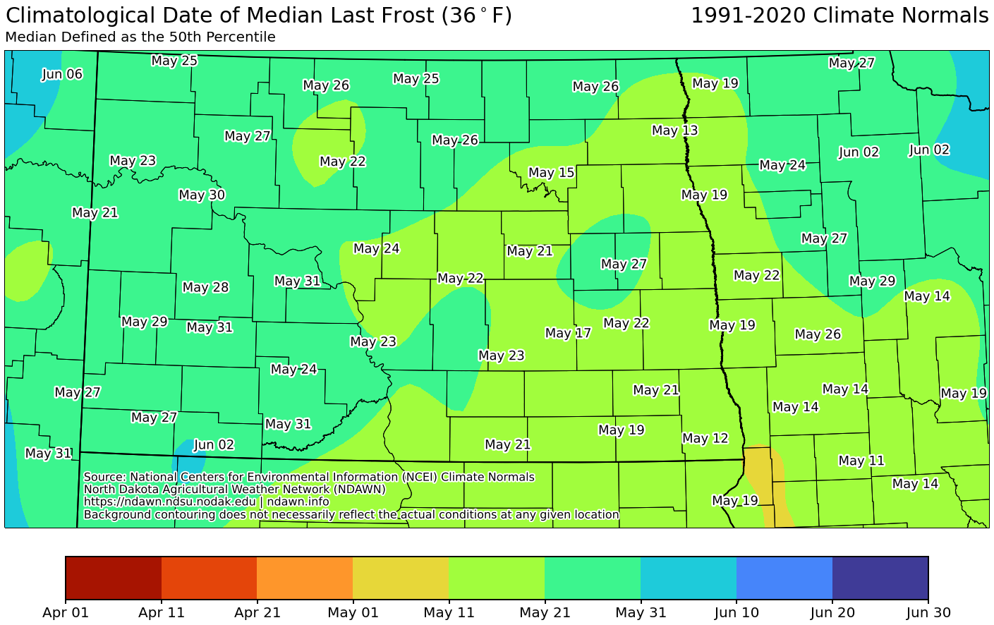 Map of Climatological Date of Median Last Frost 
