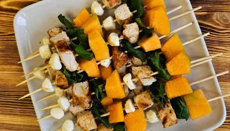Cantaloupe and Grilled Chicken Skewers