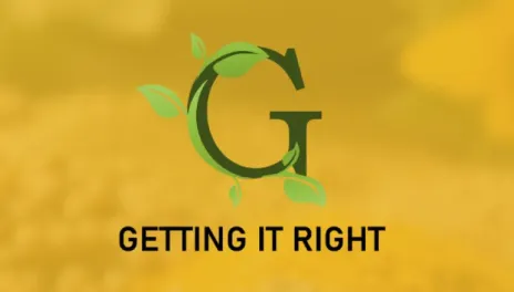A stylized, green capital G with leaves intertwined around the letter floats on a gold-colored background.