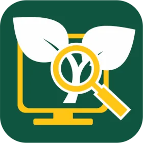 App icon with yellow computer and magnifying glass and crop leaves