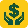 A icon showing cupped hands below a dollar sign representing financial support.
