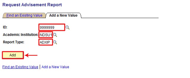 Add a New Value screen with entry fields highlighted.
