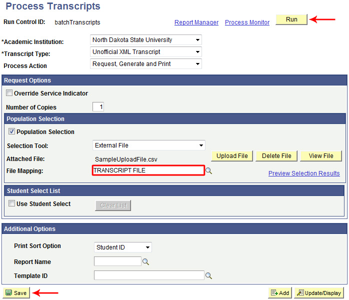 Sample View of Campus Connection Screen