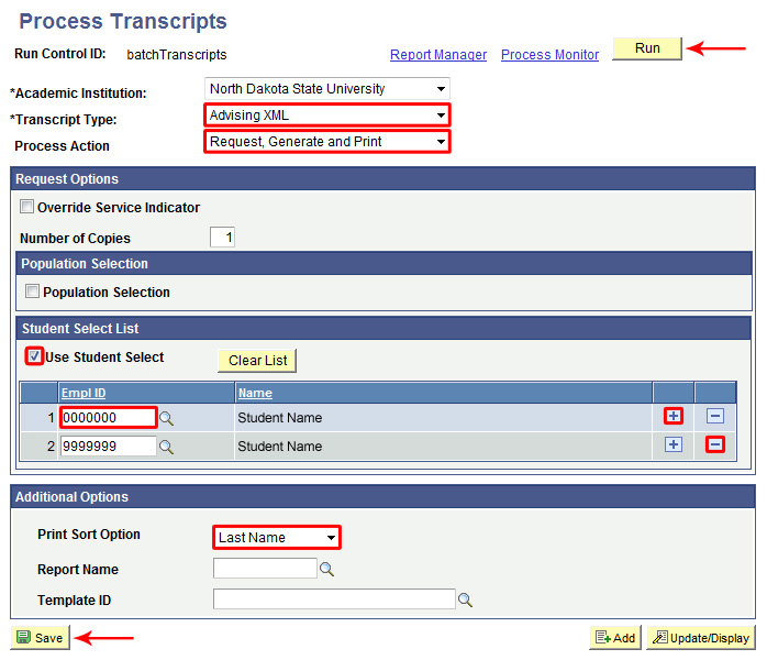 Sample View of Campus Connection Screen