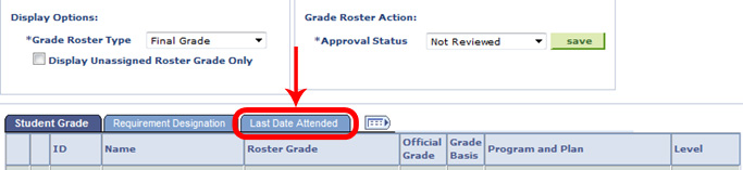 Screen shot illustrating location of Last Date 参加了 tab in Campus Connection