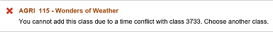 Example of error message when class cannot be added.