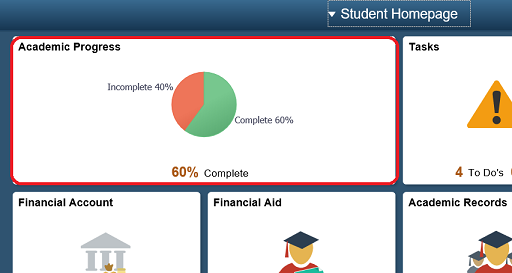 Screenshot of home screen with 'Academic Progress' tile highlighted.