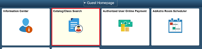 Campus Connection home screen with Catalog/Class Search tile highlighted.