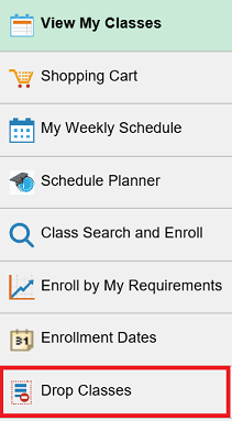 Manage Classes navigation menu with View My Classes highlighted.