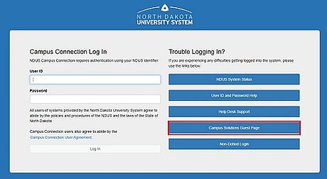Campus Connection login screen with Campus Solutions Guest Page highlighted.