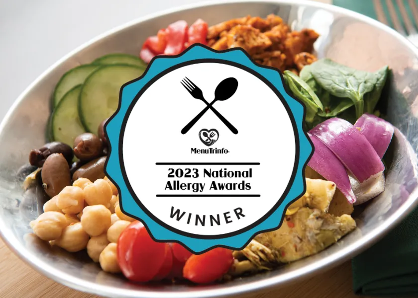 Seal for 2023 National Allergy Award Winner over a grain bowl