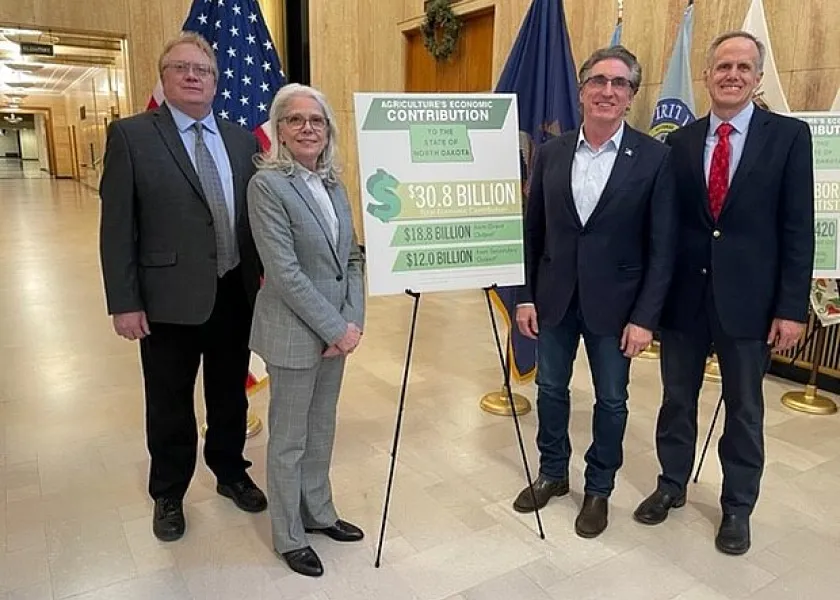 Dean Bangsrud, Nancy Hodur, Gov. Doug Burgum, Greg Lardy