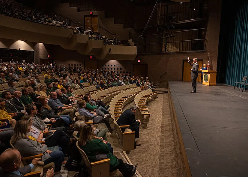President David Cook giving the State of the University Address