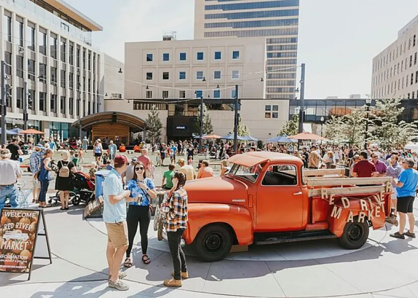 people attending the Red River Market in downtown Fargo