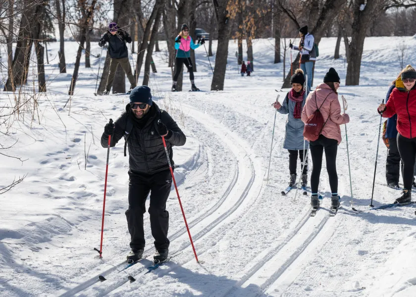 students cross country skiing during the winter