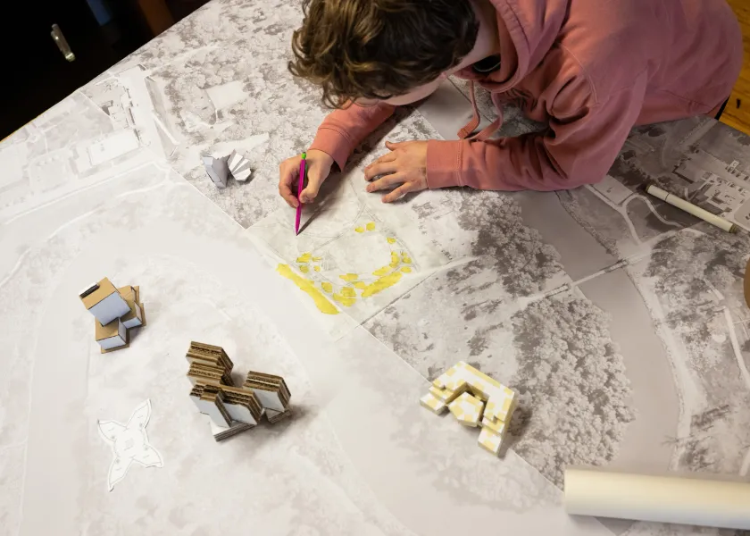 architecture student drafting 