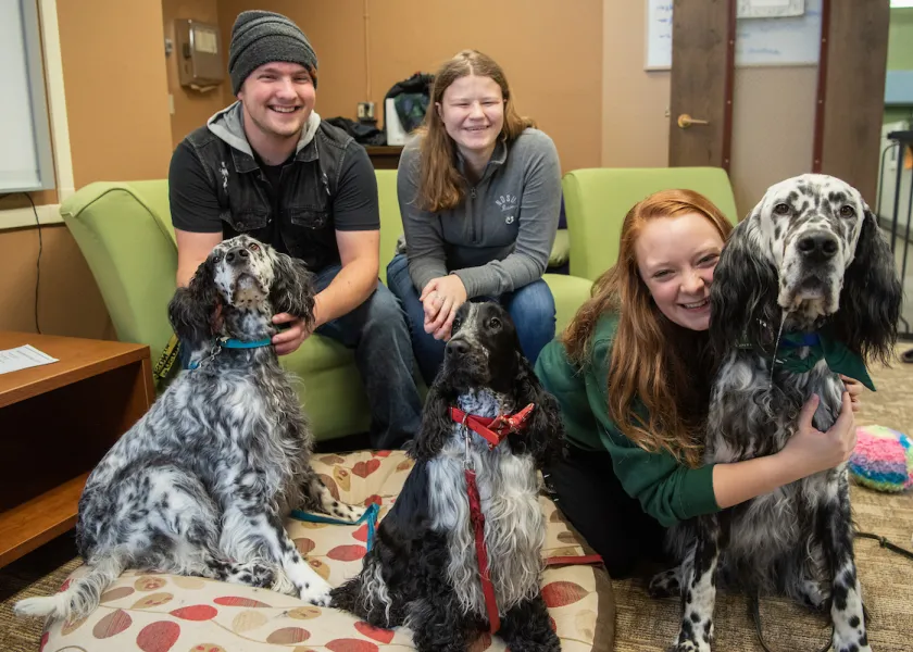 students get a chance to pet therapy dogs as part of the Pawsitive Relaxation event