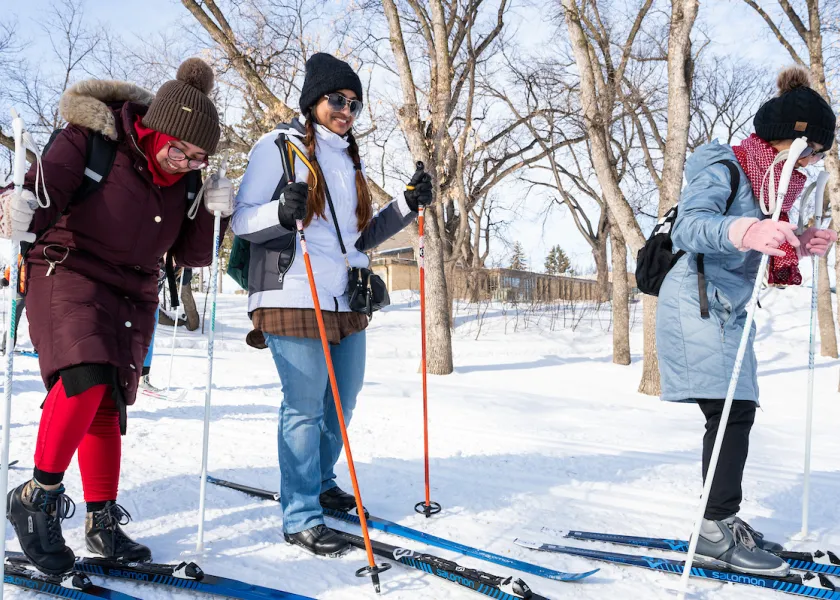 students cross country skiing in the winter
