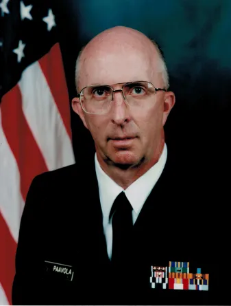 Portrait of Rear Admiral Fred Paavola in uniform.