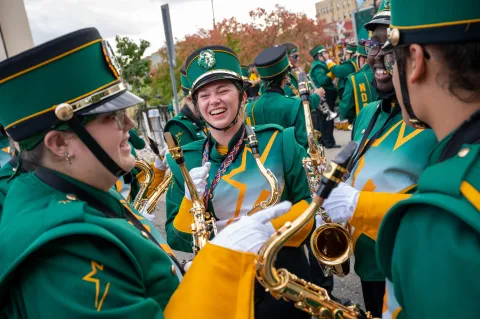 Photo of the band at Homecoming parade