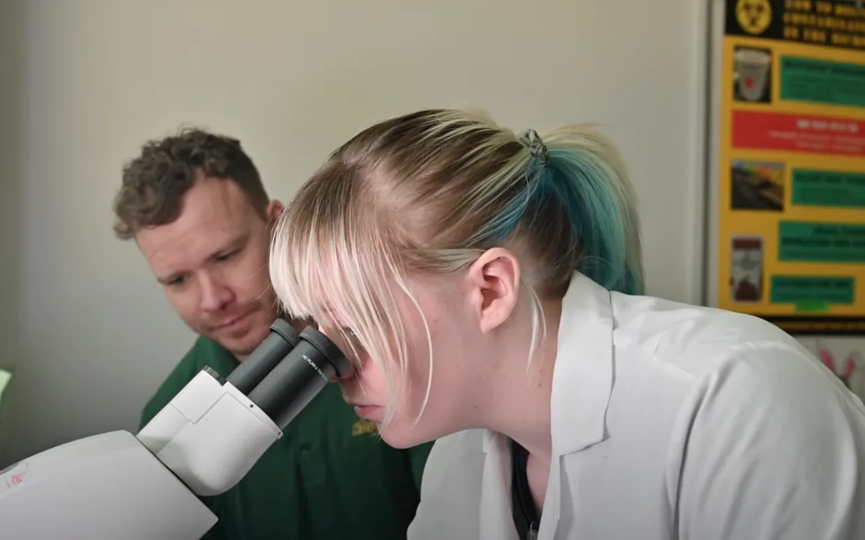 Student using a microscope in their research