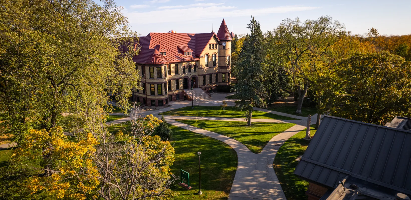 drone photo of Old Main