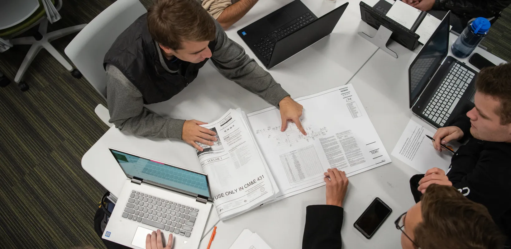 students studying construction details