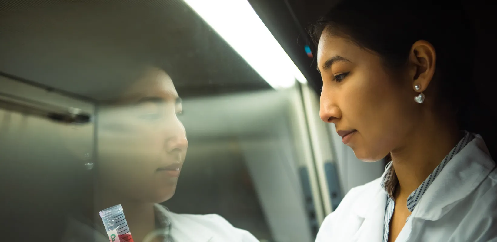 student viewing a sample in a lab