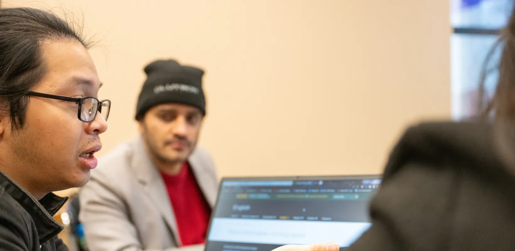 students discussing a topic in a classroom