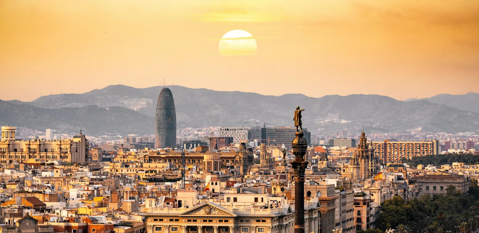sunset view of Barcelona, Spain