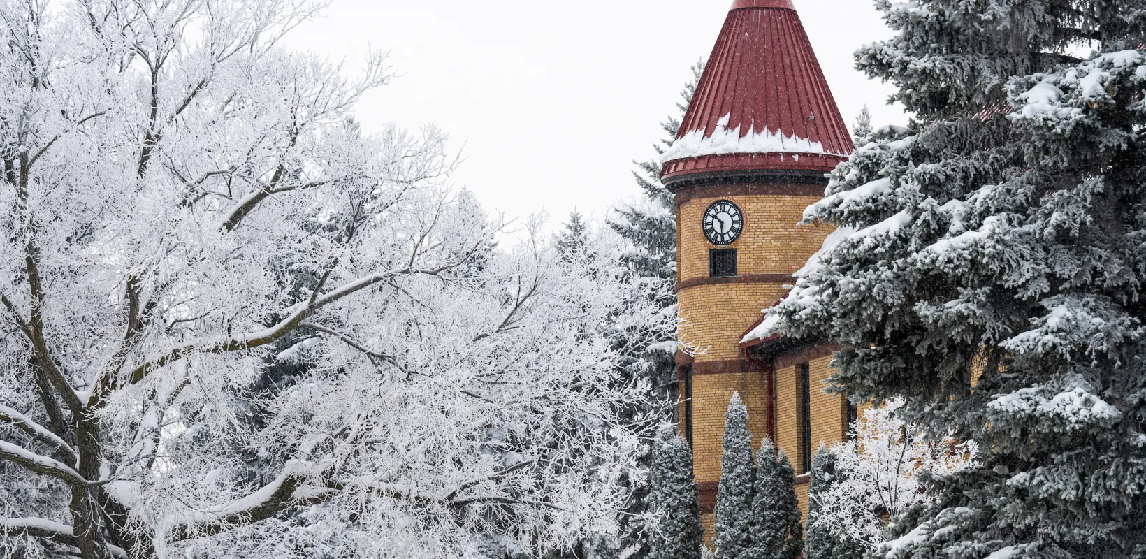 Old Main building on a cloudy winter day.