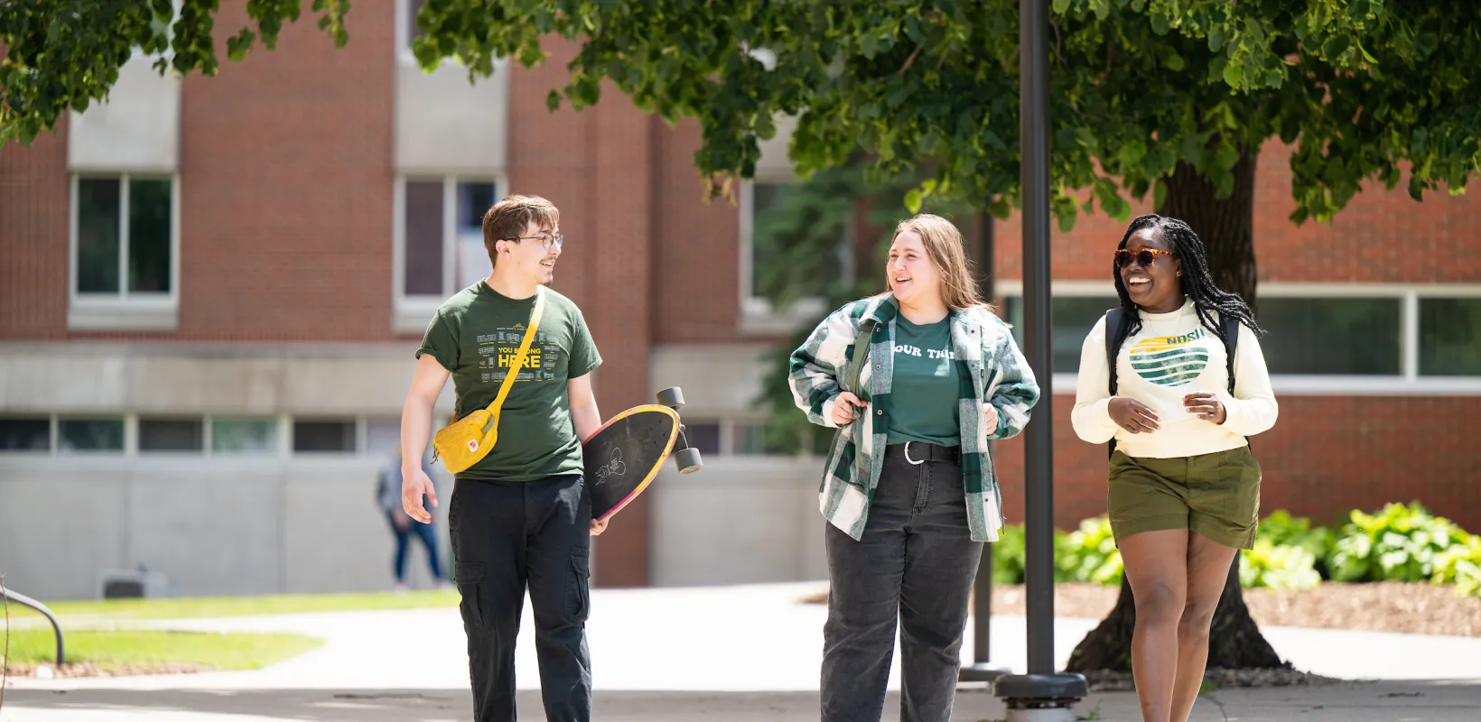 students walking through campus