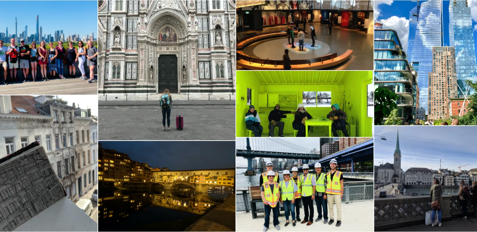 A collage of people at various locations