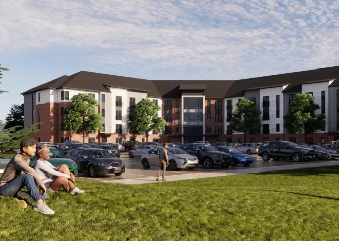 exterior shot of how University Village will look