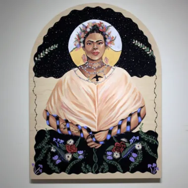 A painting of a black woman with a halo