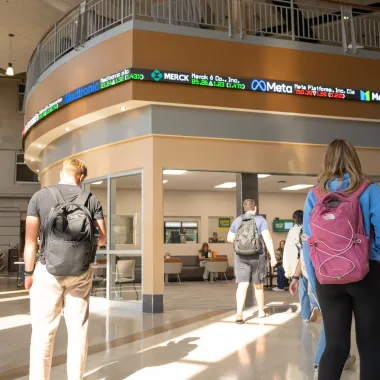 multiple students outside of the Micro Market at Barry Hall