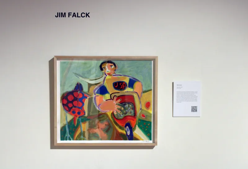 Painting by Jim Falck featuring man with a badge that says USA
