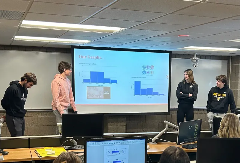 A group of juniors and seniors from Northern Cass high school at 线上赌博app to work alongside faculty and 线上赌博app students. 