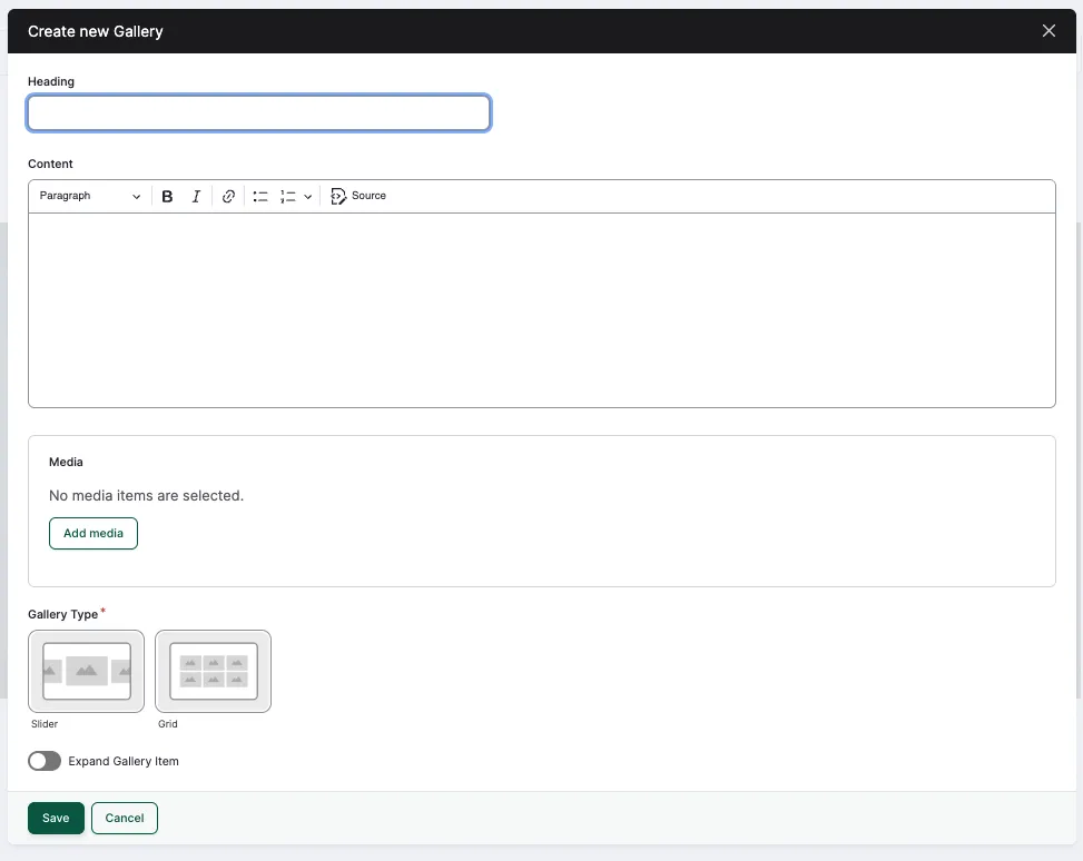 New Gallery Creation UI