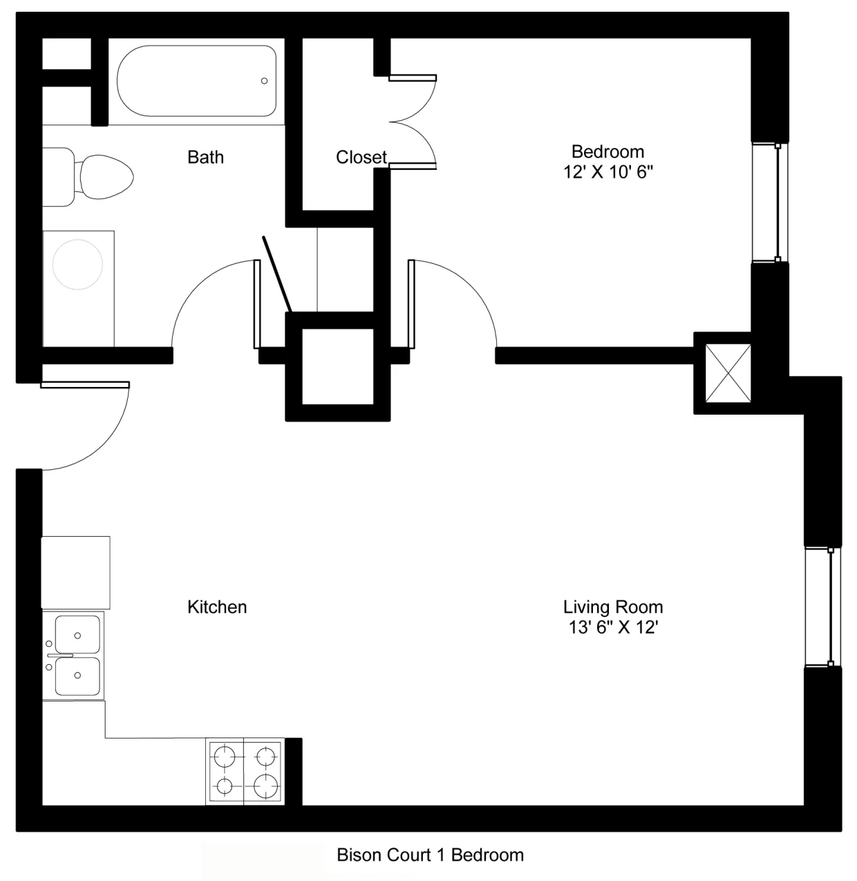 Bison court 1 bedroom floor plan