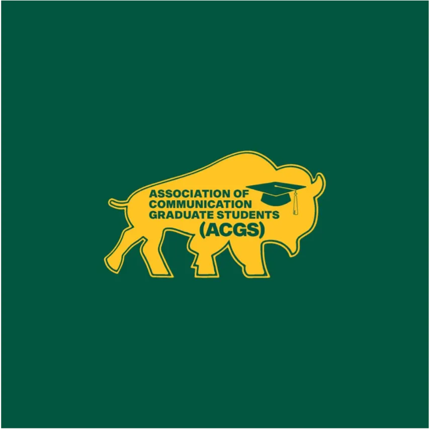 Student Organizations Logo: Yellow bison with the Association of Communication Graduate Students (ACGS) text on green background.