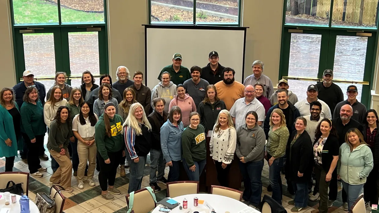 group photo of ANSC Faculty, Staff, and Grad Students at annual retreat