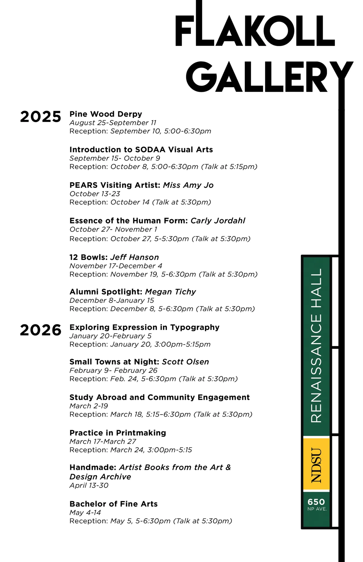 Calendar for the Flakoll Gallery